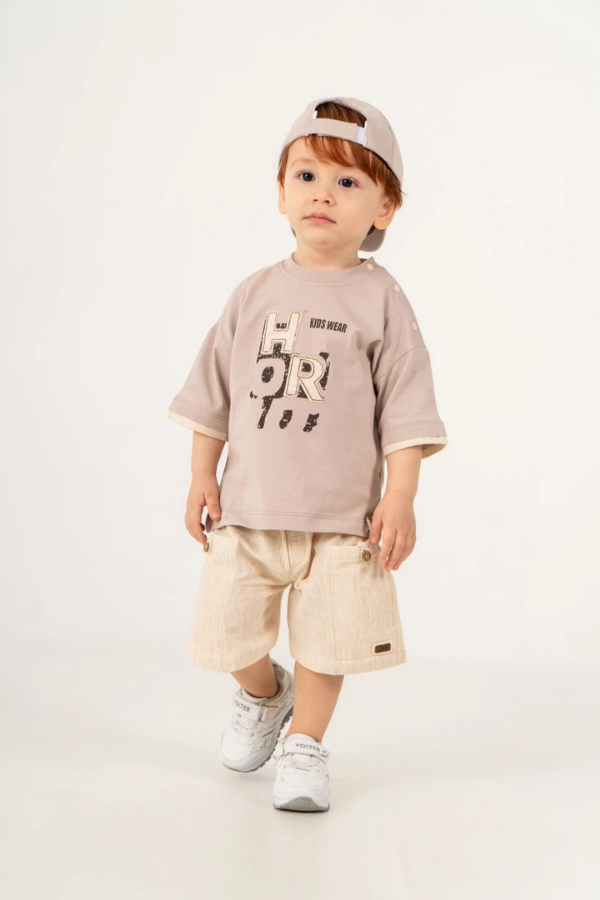 6-24 Ay Erkek Bebek Takımı Şortlu Baskılı Yazlık 2’li Bebek Kombini