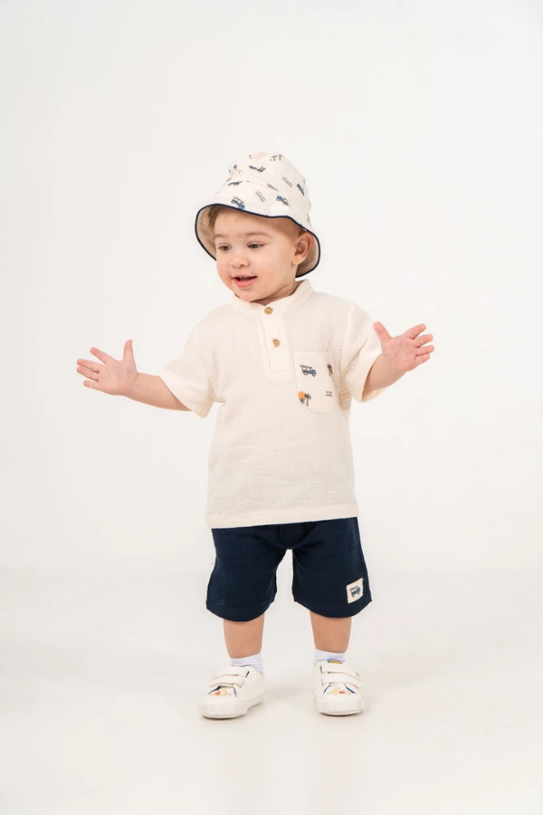 6-24 Ay Erkek Bebek Takımı Şapkalı Şortlu Yazlık 3’lü Bebek Kombini