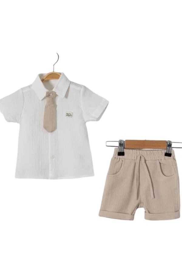 6-18 Ay Erkek Bebek Takımı Kravatlı Gömlekli Şortlu Şık 2’li Kombin