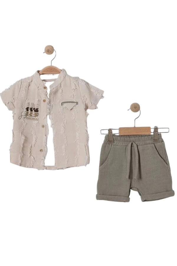 6-18 Ay Erkek Bebek Takımı Gömlekli Şortlu Yazlık 3’lü Şık Kombin